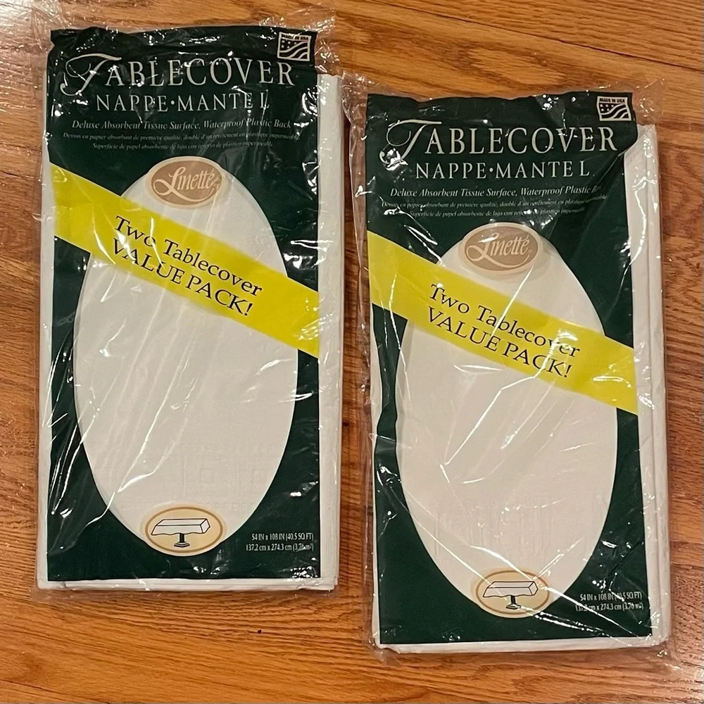 Linette Disposable Paper Tissue Tablecover -Waterproof Plastic Back- Value Pack